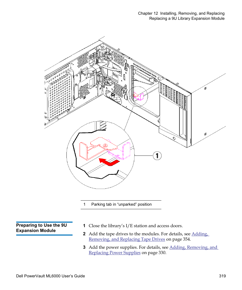 Preparing to use the 9u expansion module | Dell PowerVault ML6000 User Manual | Page 319 / 438