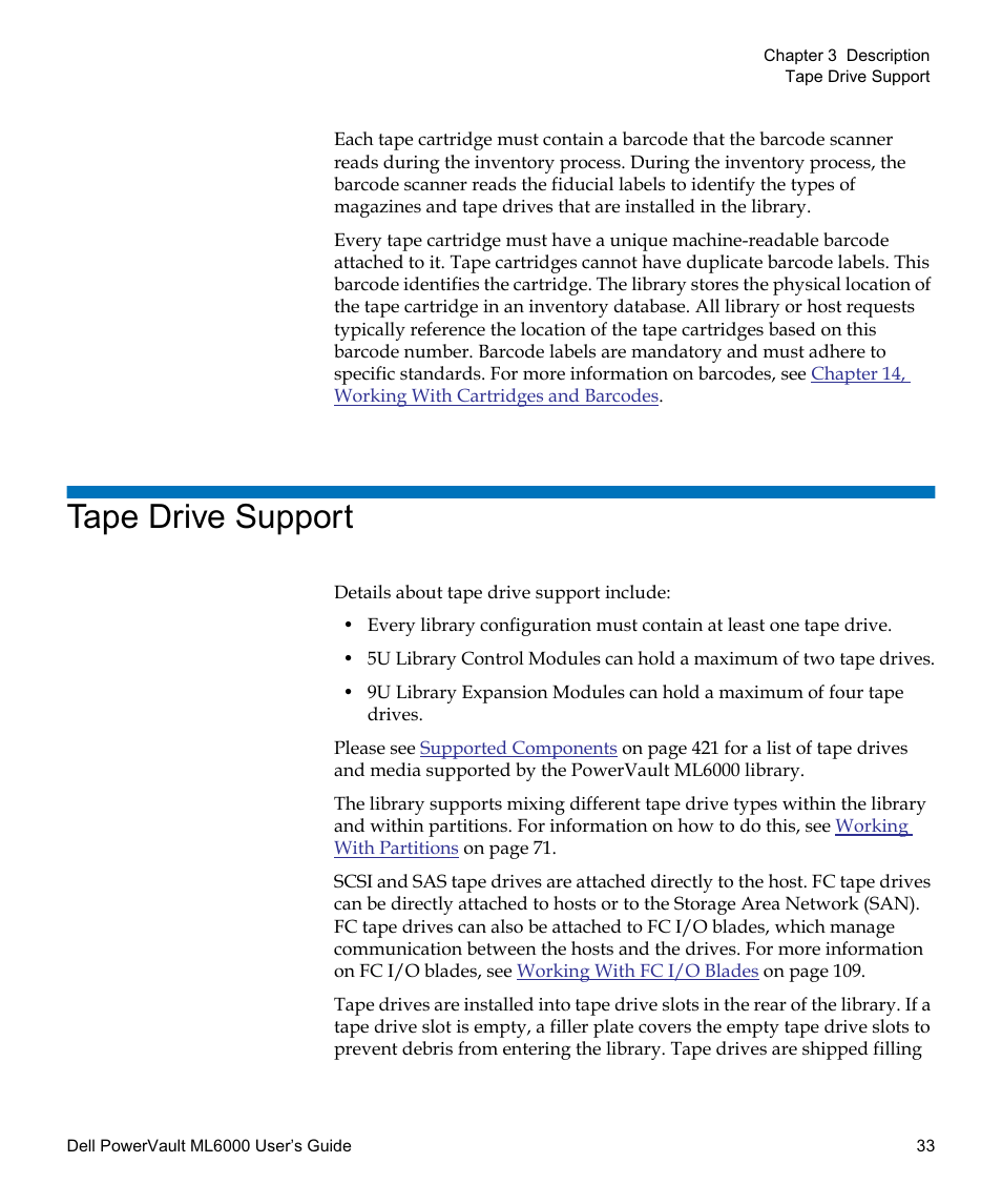 Tape drive support | Dell PowerVault ML6000 User Manual | Page 33 / 438