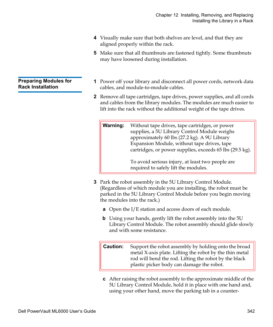 Preparing modules for rack installation | Dell PowerVault ML6000 User Manual | Page 342 / 438