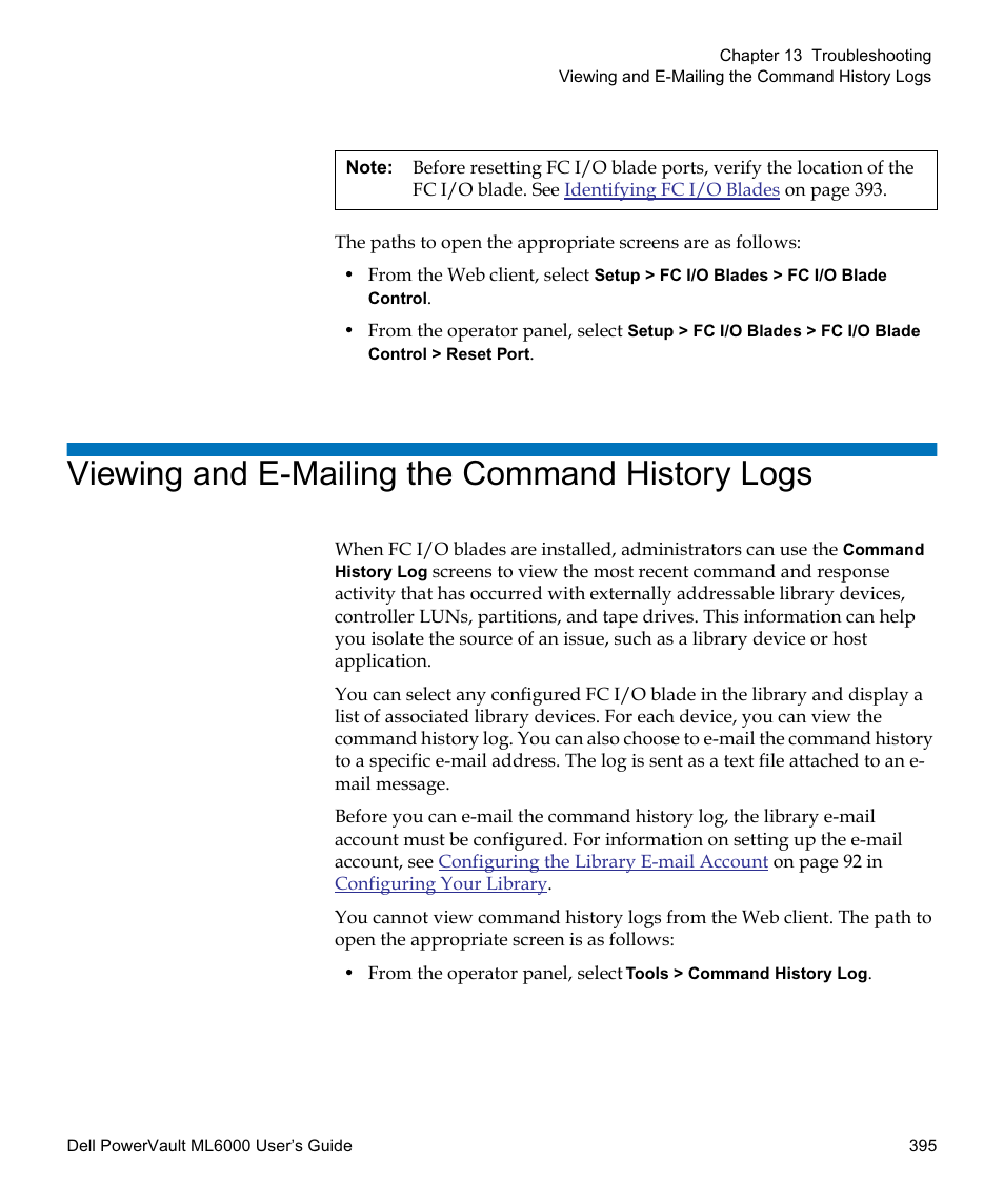 Viewing and e-mailing the command history logs | Dell PowerVault ML6000 User Manual | Page 395 / 438