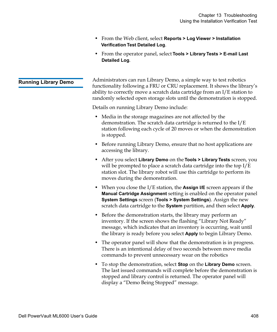 Running library demo | Dell PowerVault ML6000 User Manual | Page 408 / 438