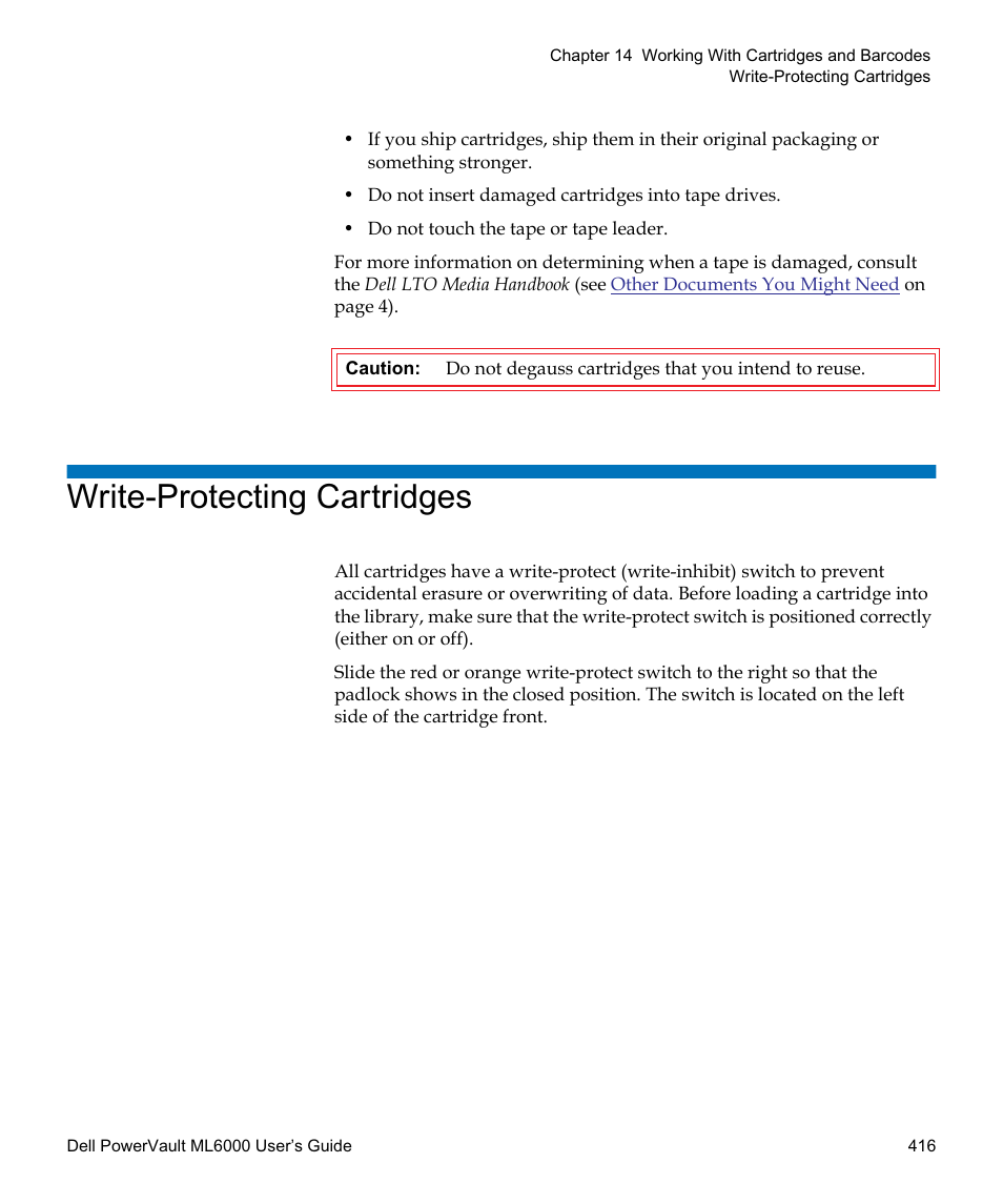 Write-protecting cartridges | Dell PowerVault ML6000 User Manual | Page 416 / 438