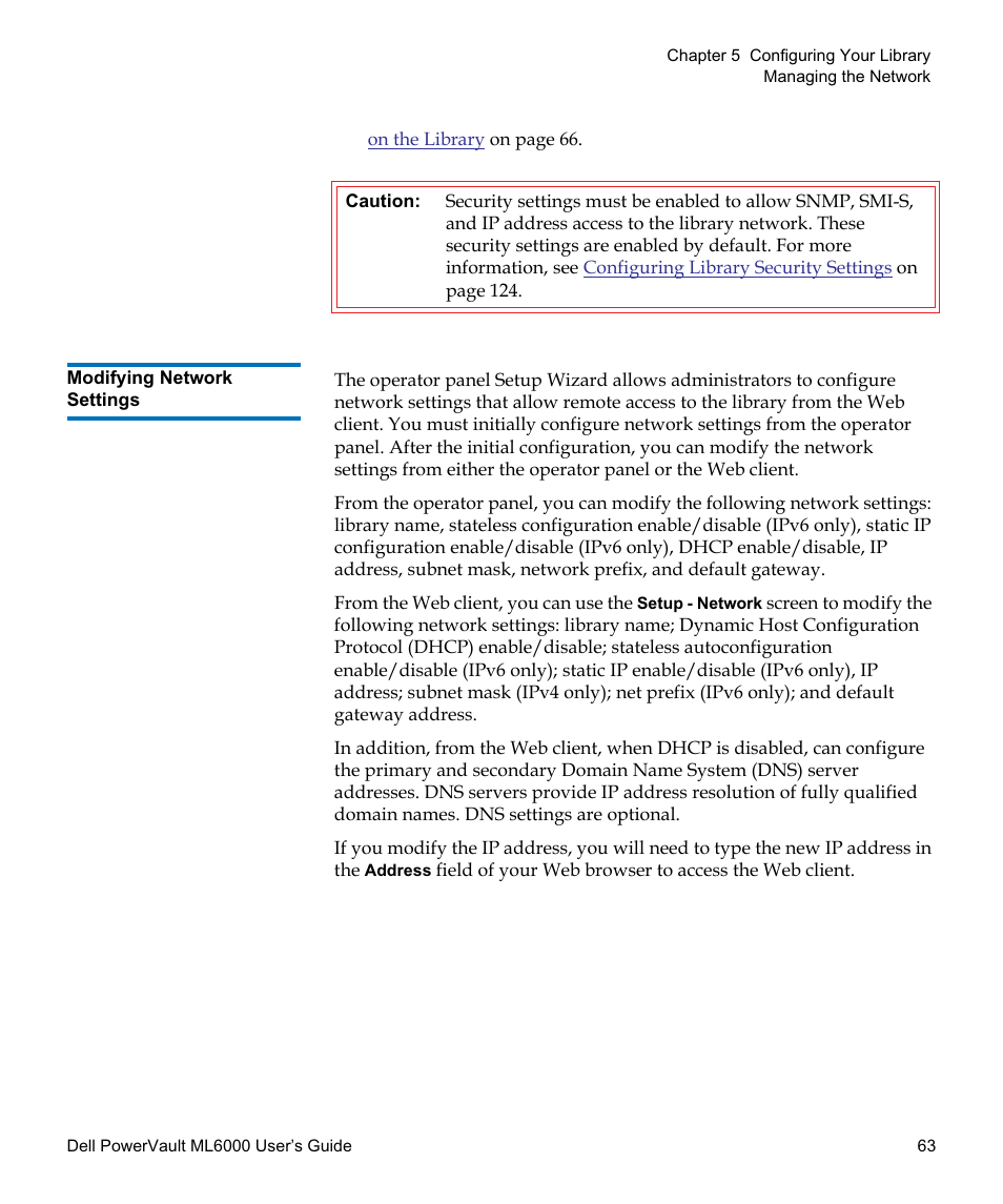 Modifying network settings | Dell PowerVault ML6000 User Manual | Page 63 / 438