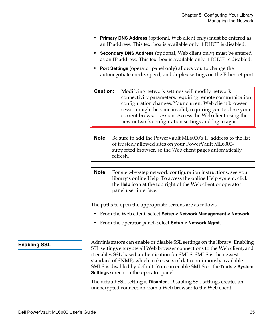Enabling ssl | Dell PowerVault ML6000 User Manual | Page 65 / 438