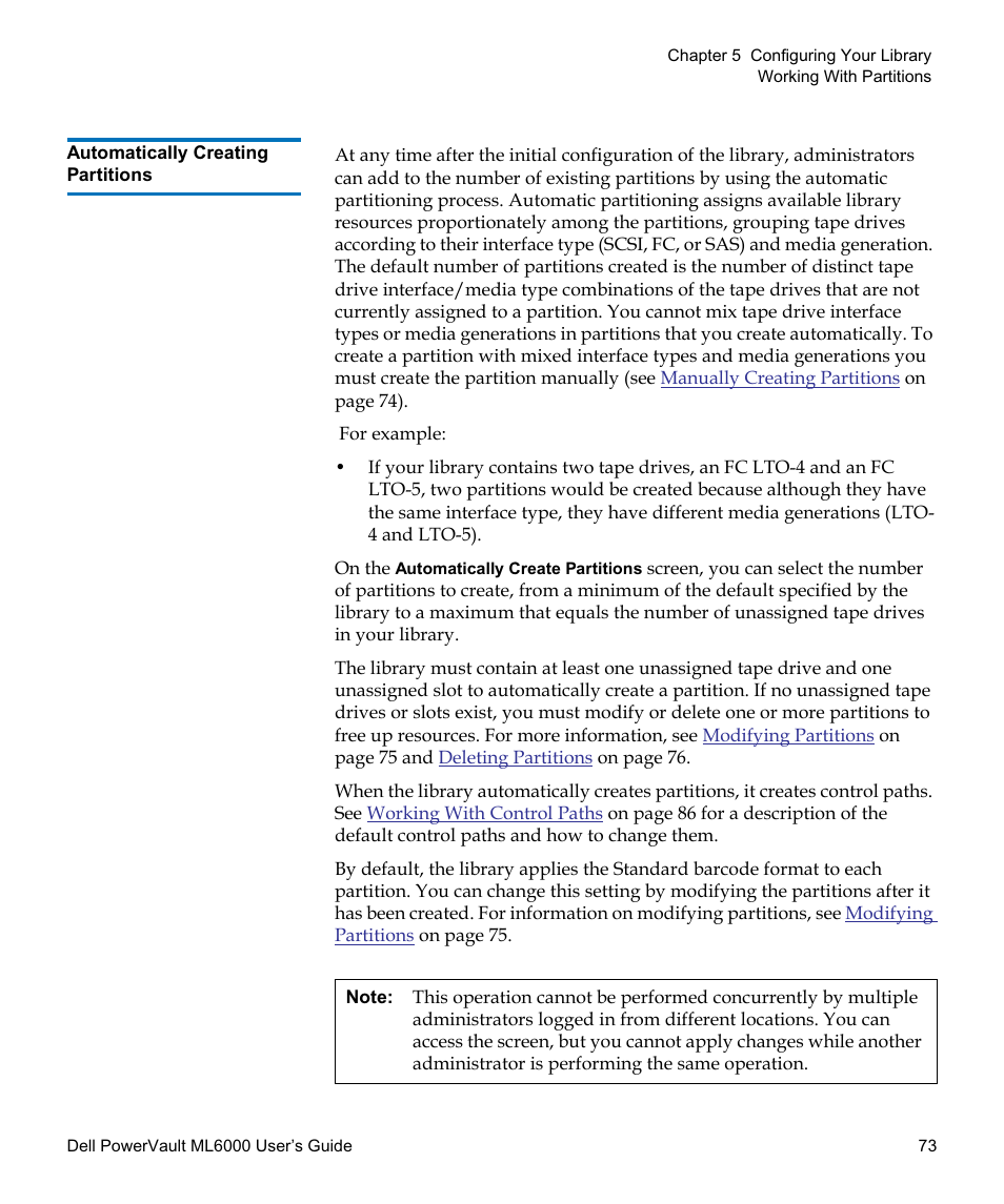 Automatically creating partitions | Dell PowerVault ML6000 User Manual | Page 73 / 438