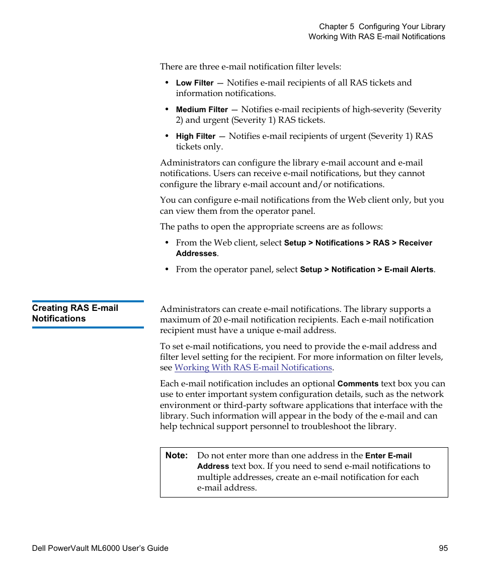 Creating ras e-mail notifications | Dell PowerVault ML6000 User Manual | Page 95 / 438