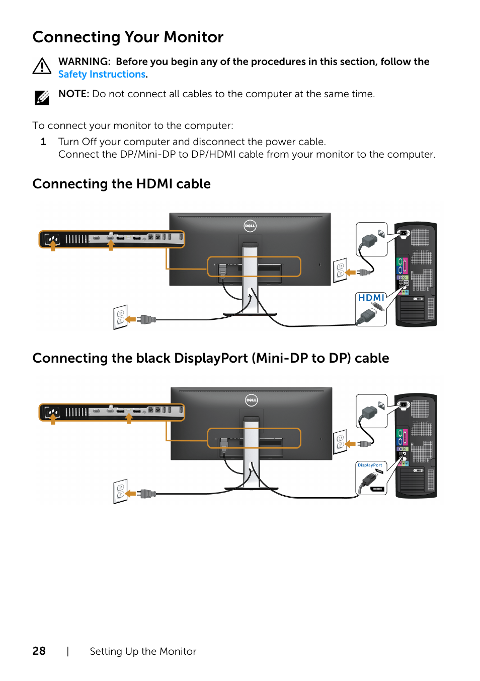 Connecting your monitor | Dell UltraSharp 34 Curved Monitor User Manual | Page 28 / 69