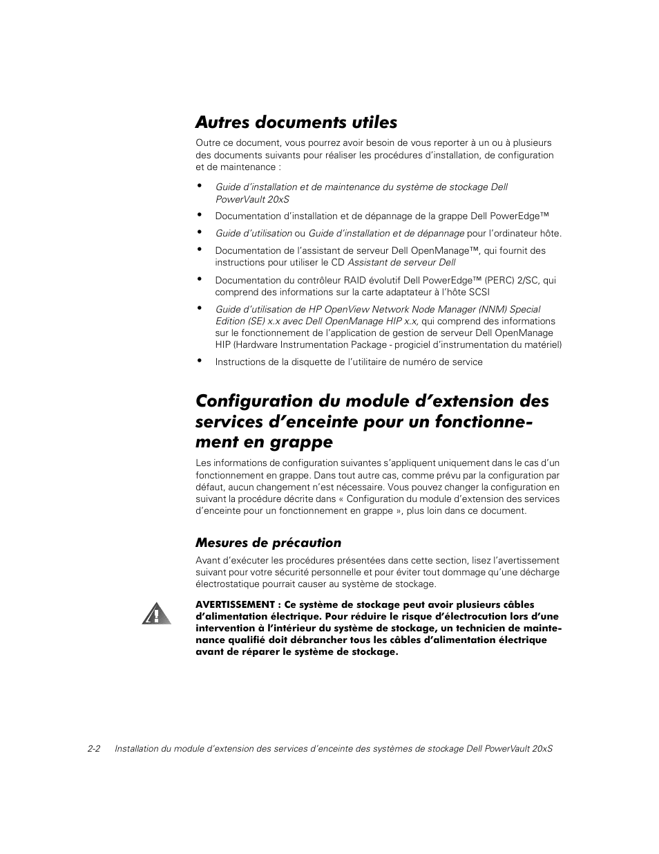 Autres documents utiles, Mesures de précaution | Dell PowerVault 201S (SCSI) User Manual | Page 16 / 48
