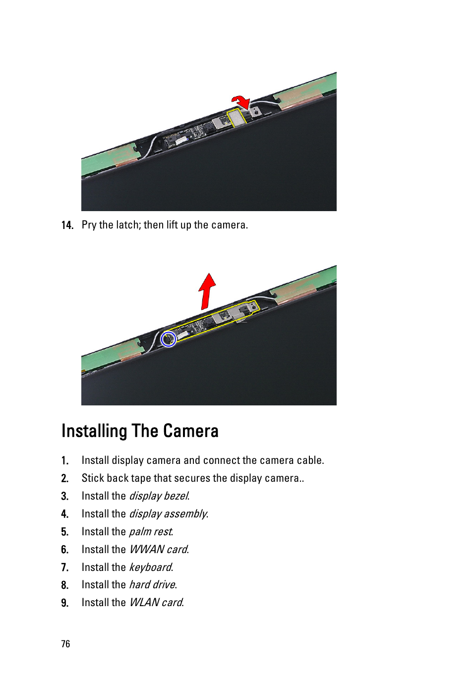 Installing the camera | Dell Vostro 3350 (Early 2011) User Manual | Page 76 / 113