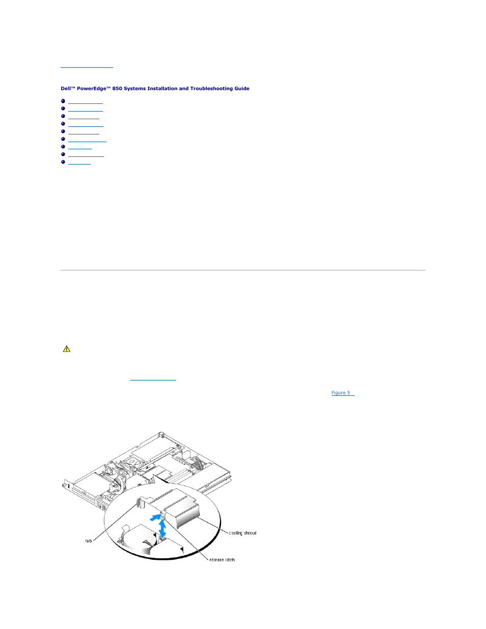 Installing system components, Cooling shroud, Removing the cooling shroud | Dell PowerEdge 850 User Manual | Page 117 / 148
