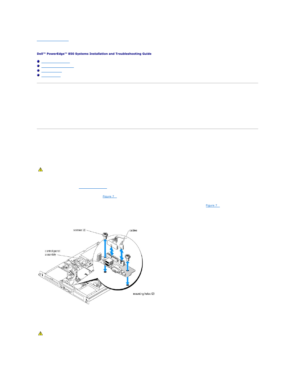 Service-only parts replacement procedures, Recommended tools, Control panel assembly | Removing the control panel assembly, Installing the control panel assembly | Dell PowerEdge 850 User Manual | Page 133 / 148