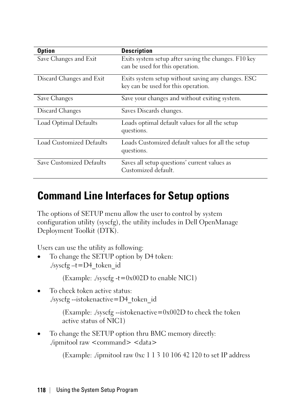 Command line interfaces for setup options | Dell PowerEdge C6220 II User Manual | Page 118 / 349