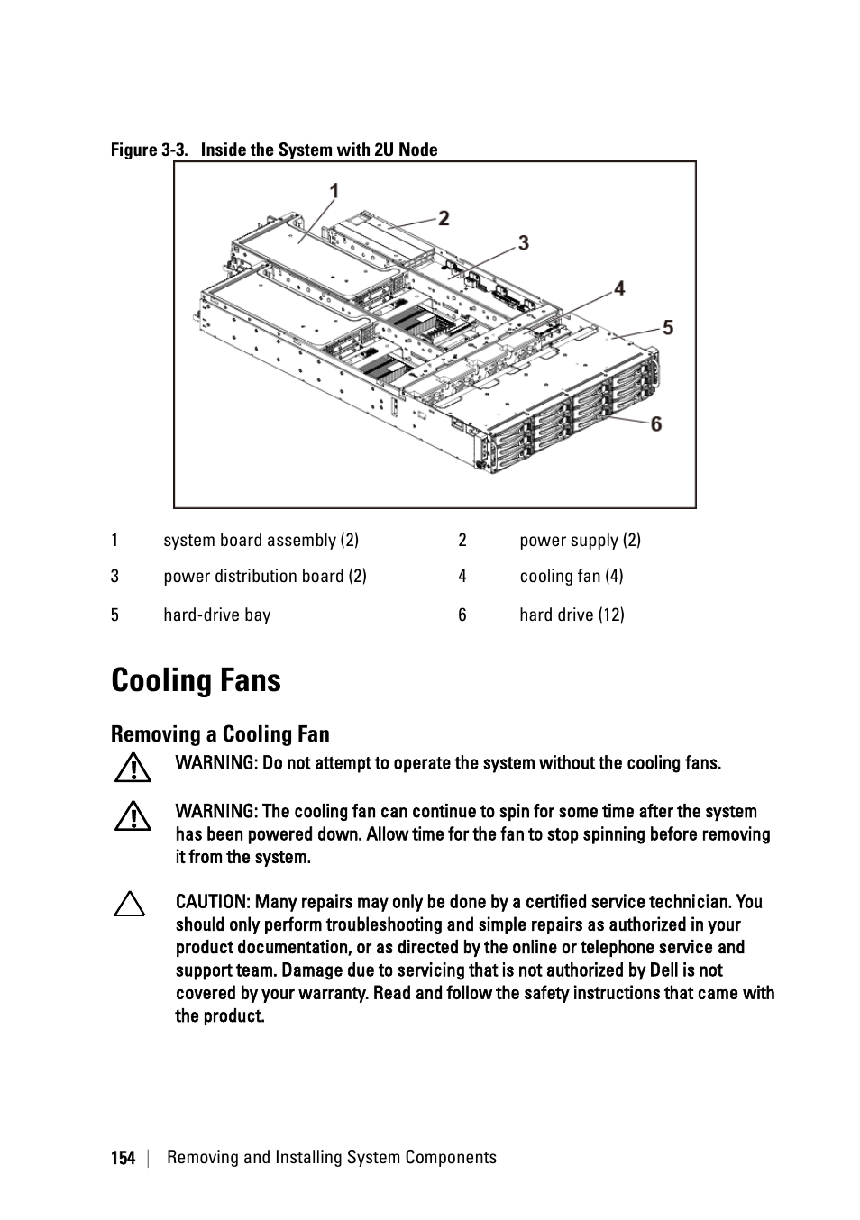 Cooling fans, Removing a cooling fan | Dell PowerEdge C6220 II User Manual | Page 154 / 349