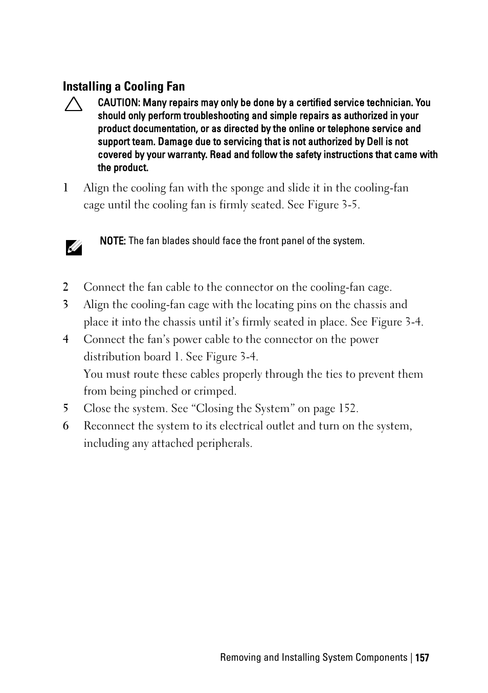 Installing a cooling fan | Dell PowerEdge C6220 II User Manual | Page 157 / 349