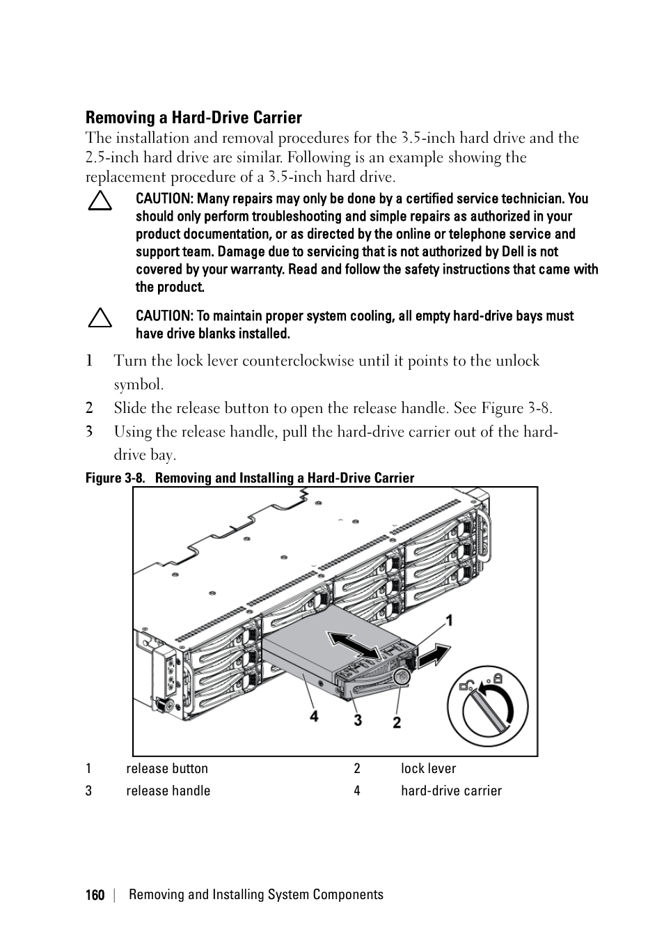 Removing a hard-drive carrier | Dell PowerEdge C6220 II User Manual | Page 160 / 349
