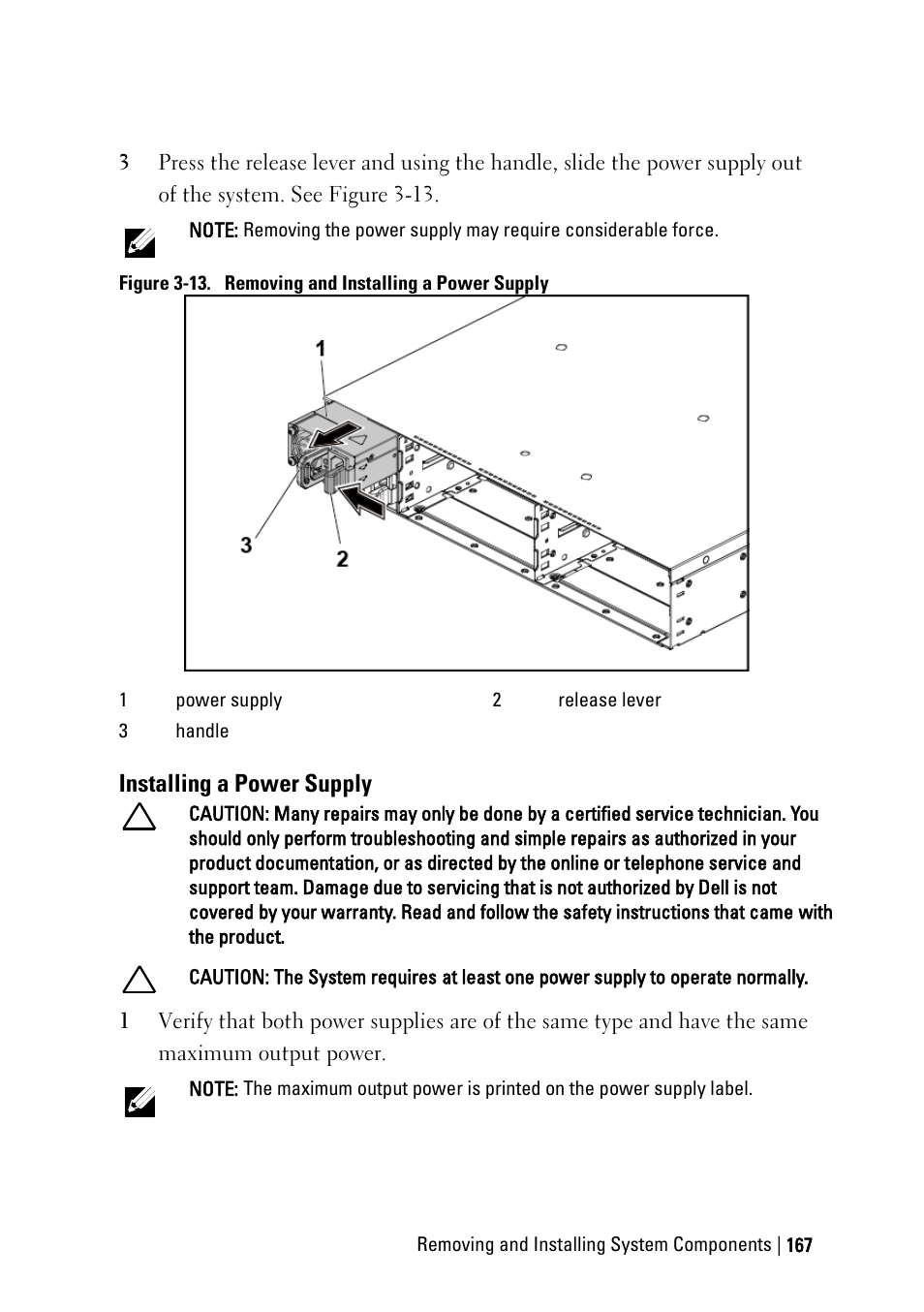 Installing a power supply | Dell PowerEdge C6220 II User Manual | Page 167 / 349