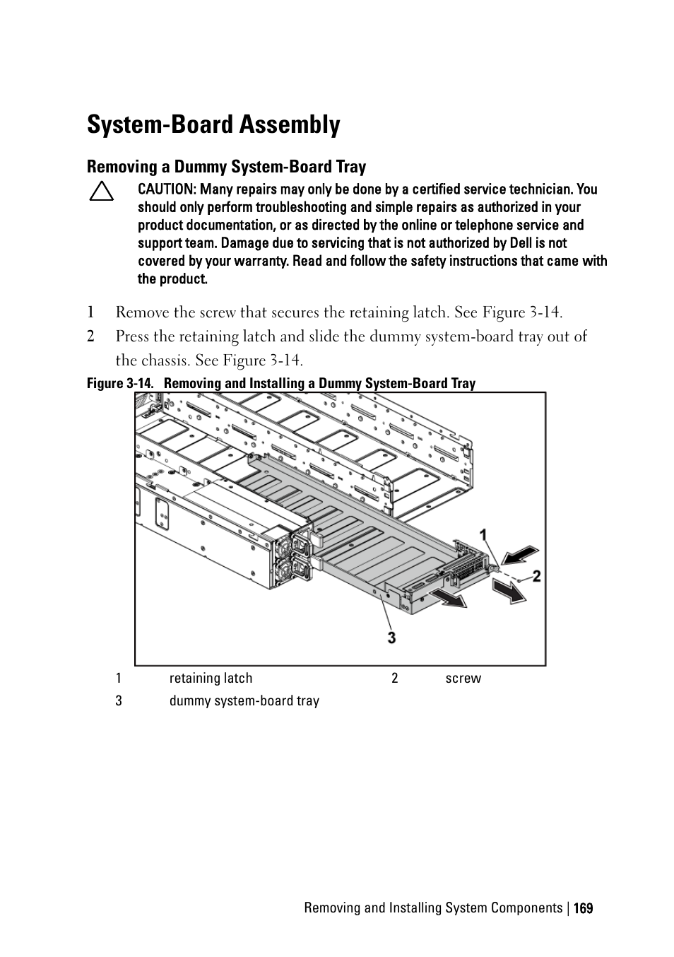 System-board assembly, Removing a dummy system-board tray | Dell PowerEdge C6220 II User Manual | Page 169 / 349