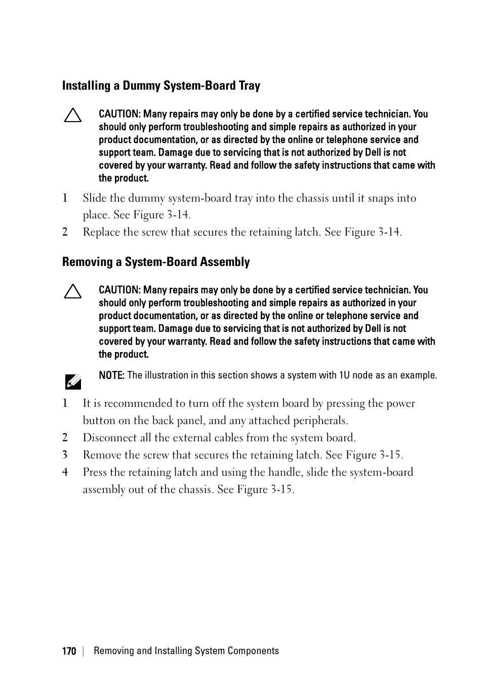 Installing a dummy system-board tray, Removing a system-board assembly | Dell PowerEdge C6220 II User Manual | Page 170 / 349