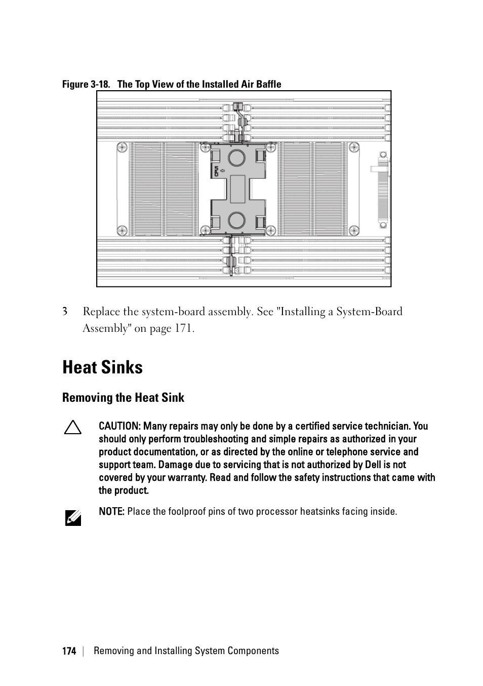 Heat sinks, Removing the heat sink | Dell PowerEdge C6220 II User Manual | Page 174 / 349