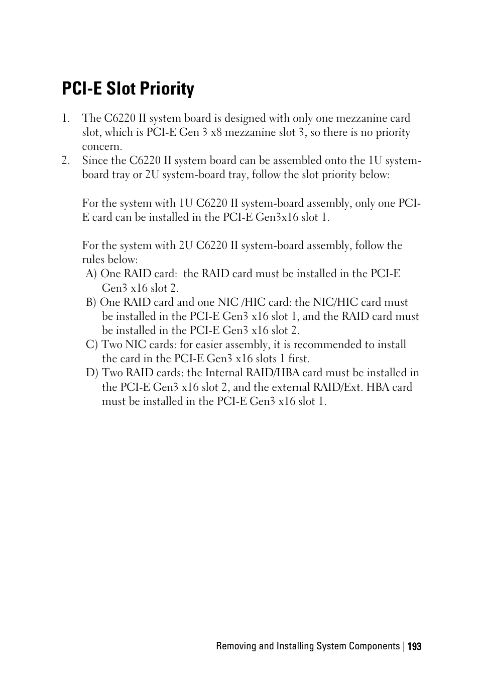 Pci-e slot priority | Dell PowerEdge C6220 II User Manual | Page 193 / 349