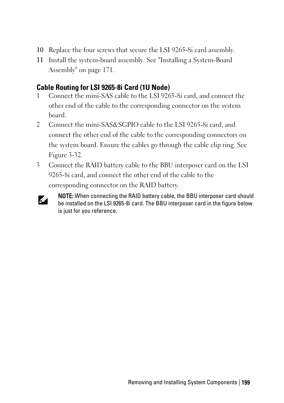 Cable routing for lsi 9265-8i card (1u node), Cable routing for lsi 9265- 8i card (1u node) | Dell PowerEdge C6220 II User Manual | Page 199 / 349