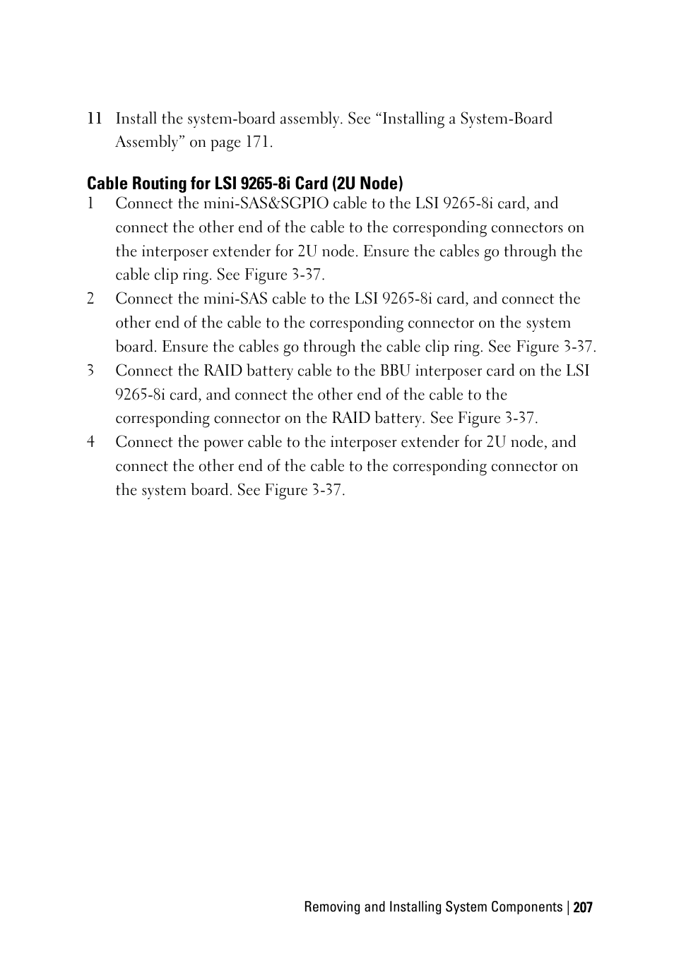 Cable routing for lsi 9265-8i card (2u node), Cable routing for lsi 9265- 8i card (2u node) | Dell PowerEdge C6220 II User Manual | Page 207 / 349