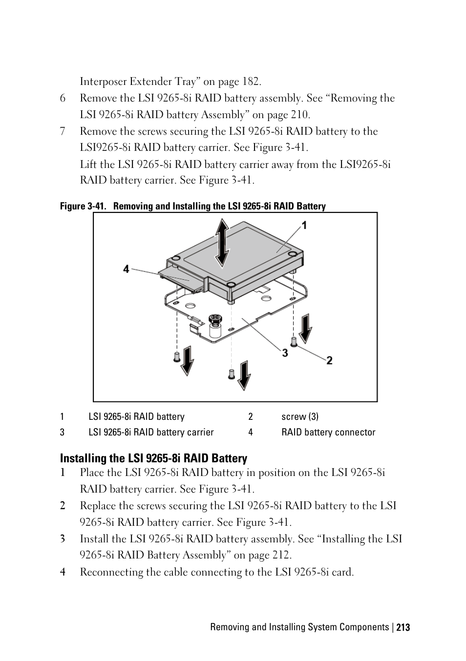 Installing the lsi 9265-8i raid battery | Dell PowerEdge C6220 II User Manual | Page 213 / 349