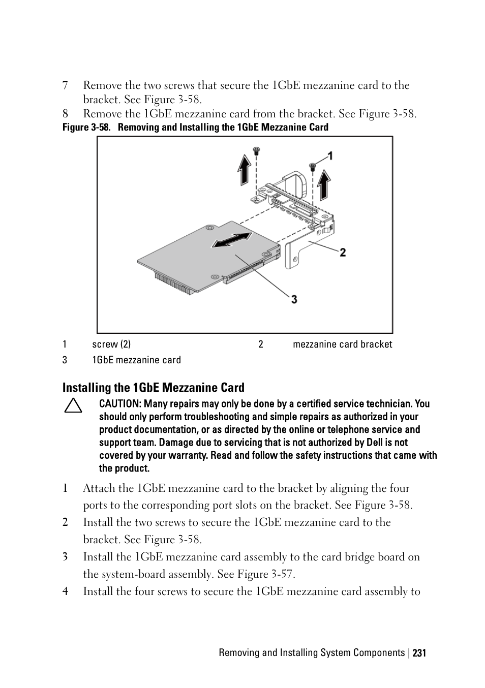 Installing the 1gbe mezzanine card | Dell PowerEdge C6220 II User Manual | Page 231 / 349