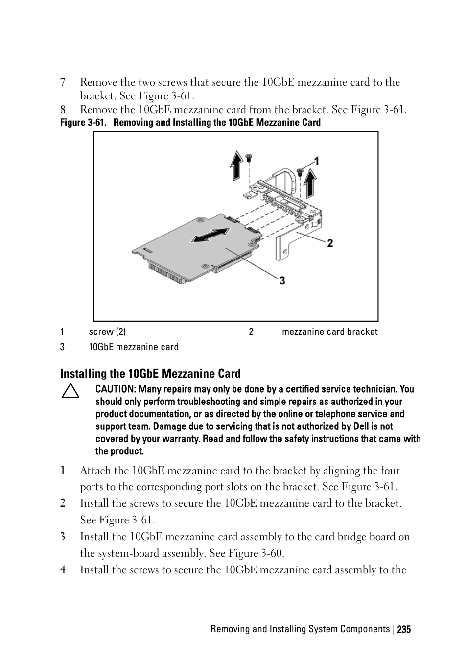Installing the 10gbe mezzanine card | Dell PowerEdge C6220 II User Manual | Page 235 / 349