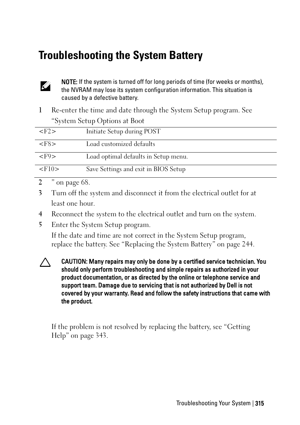 Troubleshooting the system battery | Dell PowerEdge C6220 II User Manual | Page 315 / 349