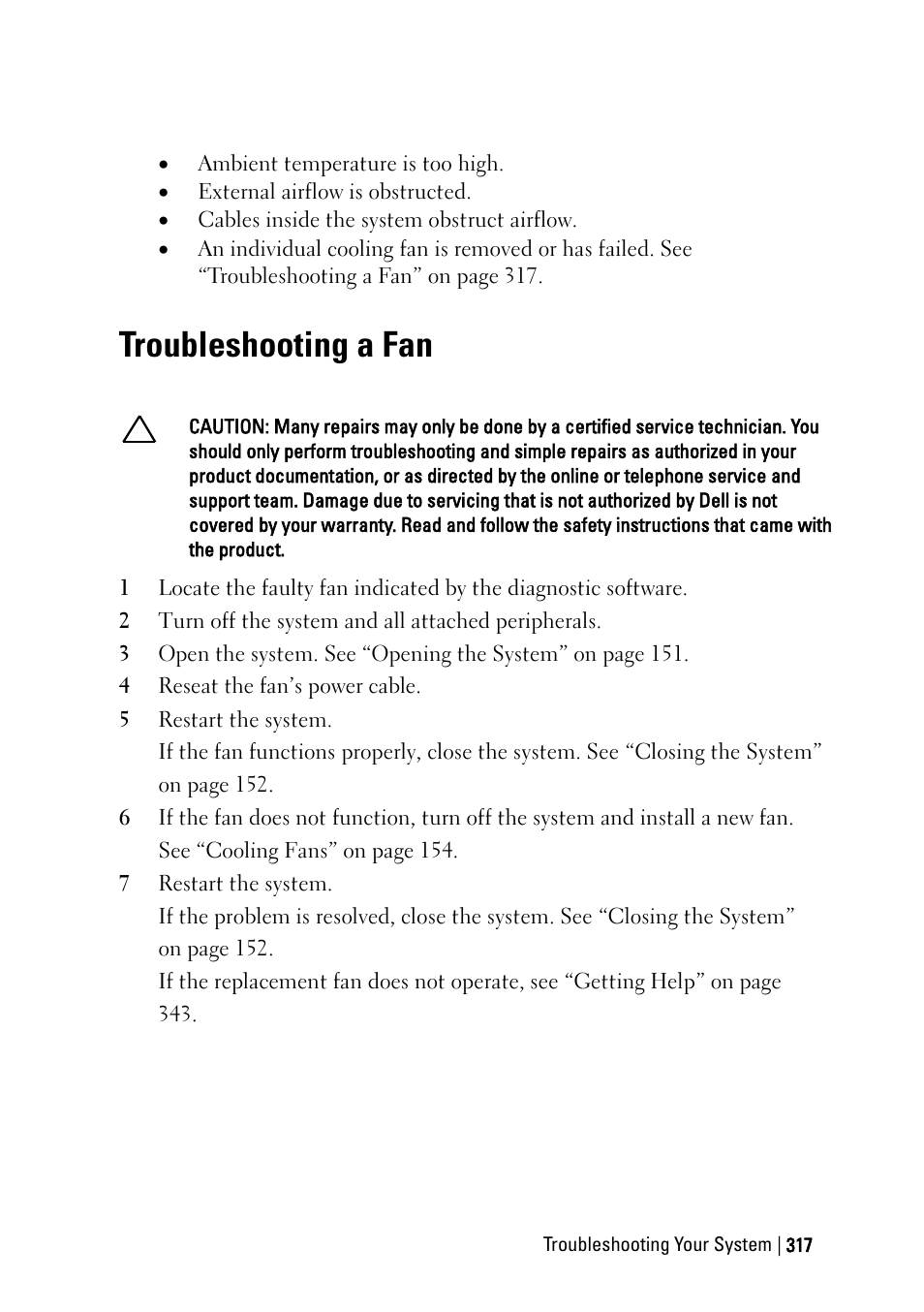 Troubleshooting a fan | Dell PowerEdge C6220 II User Manual | Page 317 / 349