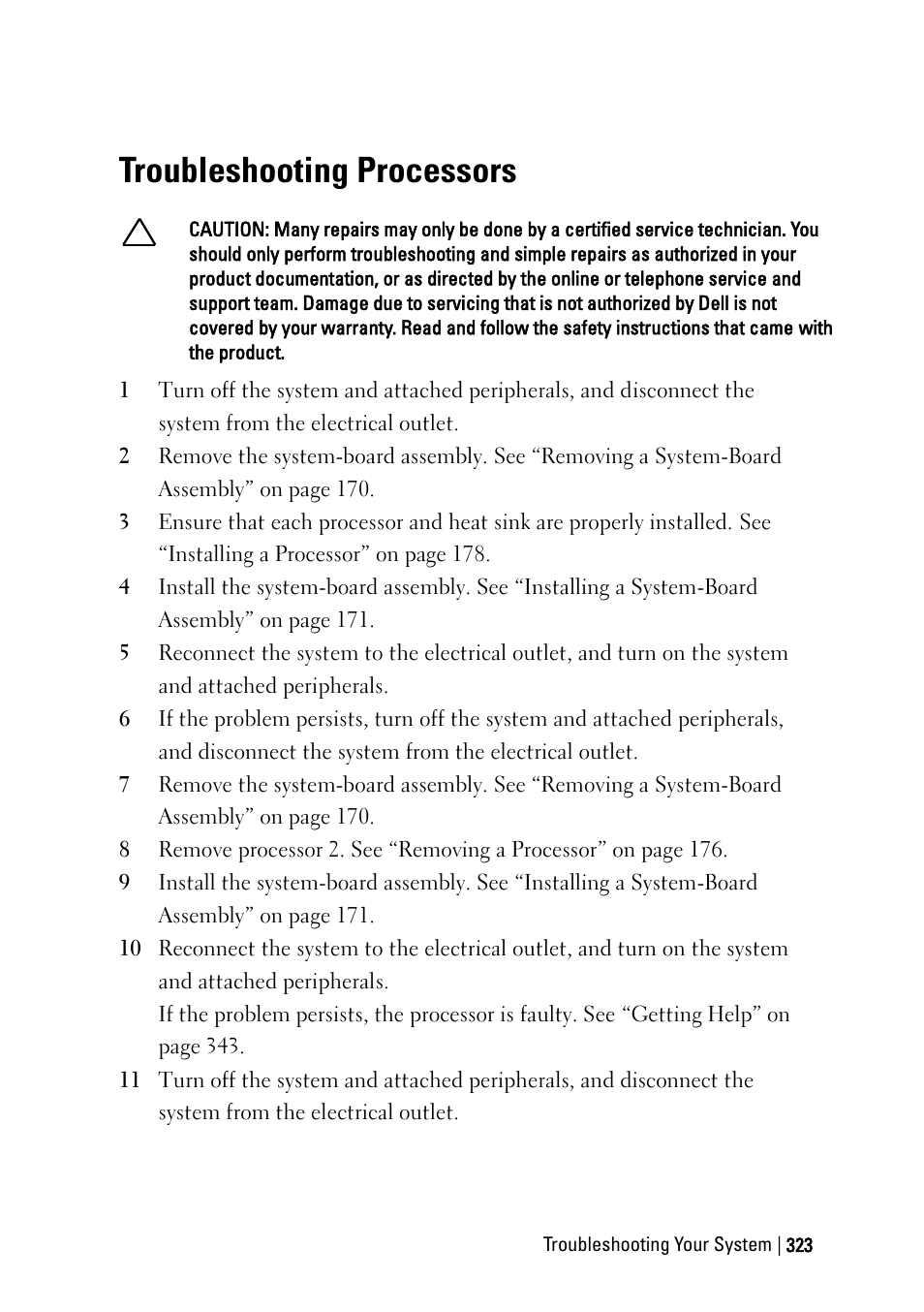 Troubleshooting processors | Dell PowerEdge C6220 II User Manual | Page 323 / 349