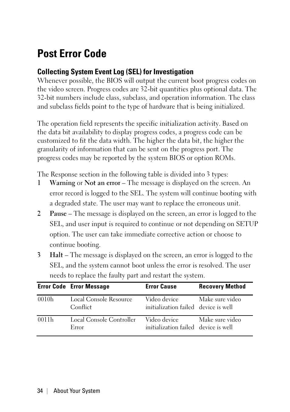 Post error code | Dell PowerEdge C6220 II User Manual | Page 34 / 349