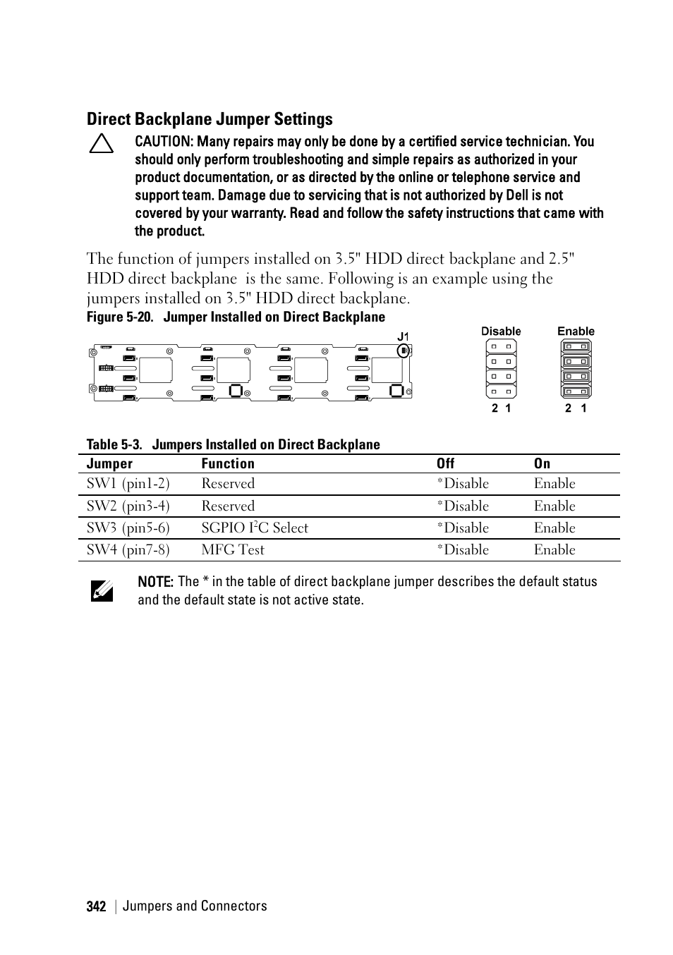Direct backplane jumper settings | Dell PowerEdge C6220 II User Manual | Page 342 / 349