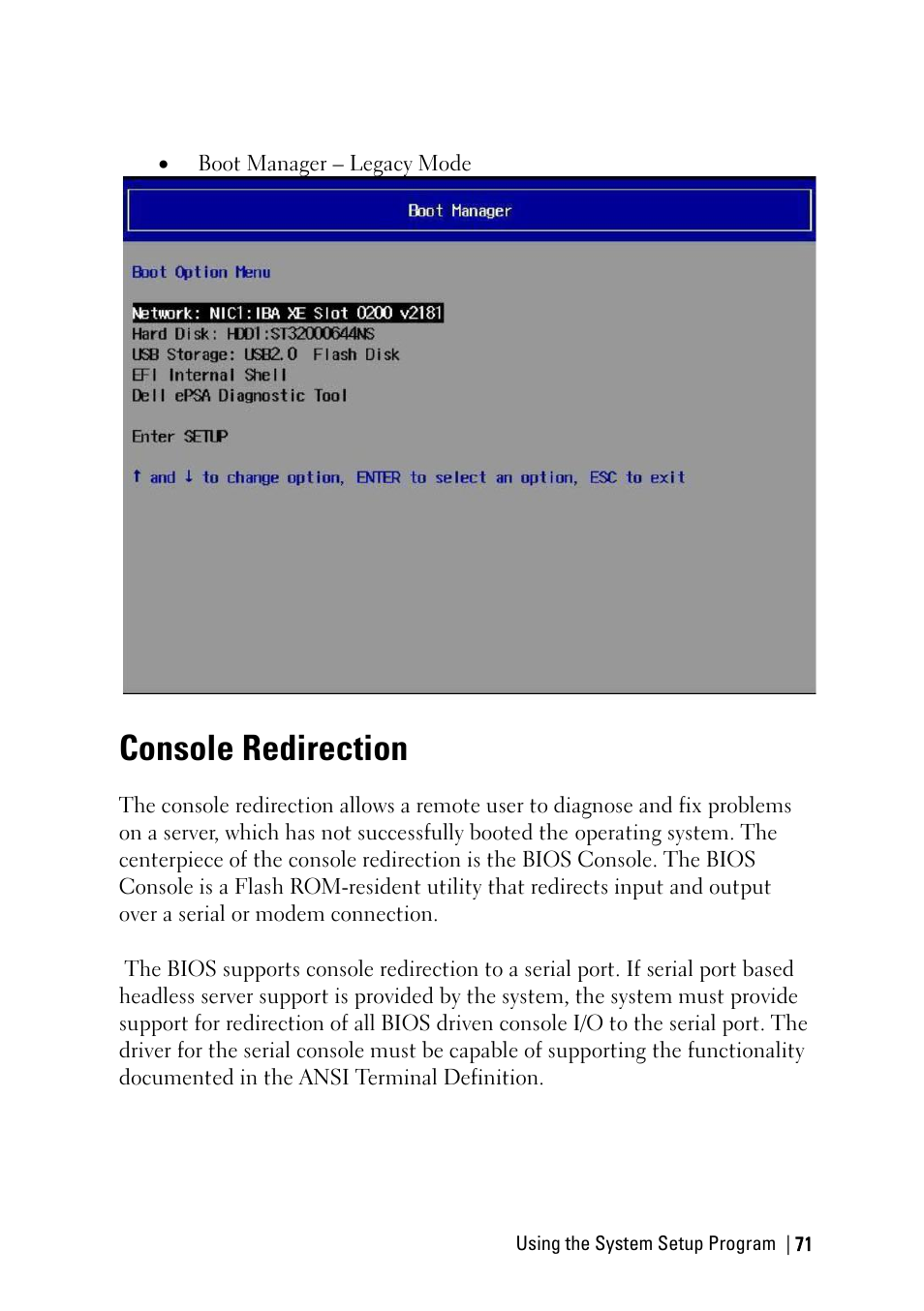 Console redirection | Dell PowerEdge C6220 II User Manual | Page 71 / 349