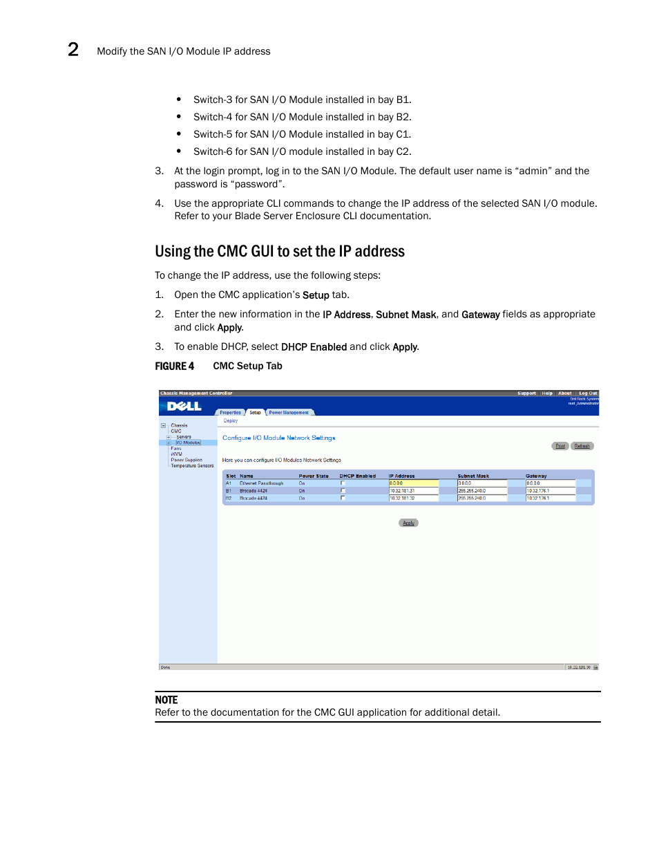 Using the cmc gui to set the ip address | Dell PowerEdge M805 User Manual | Page 22 / 48