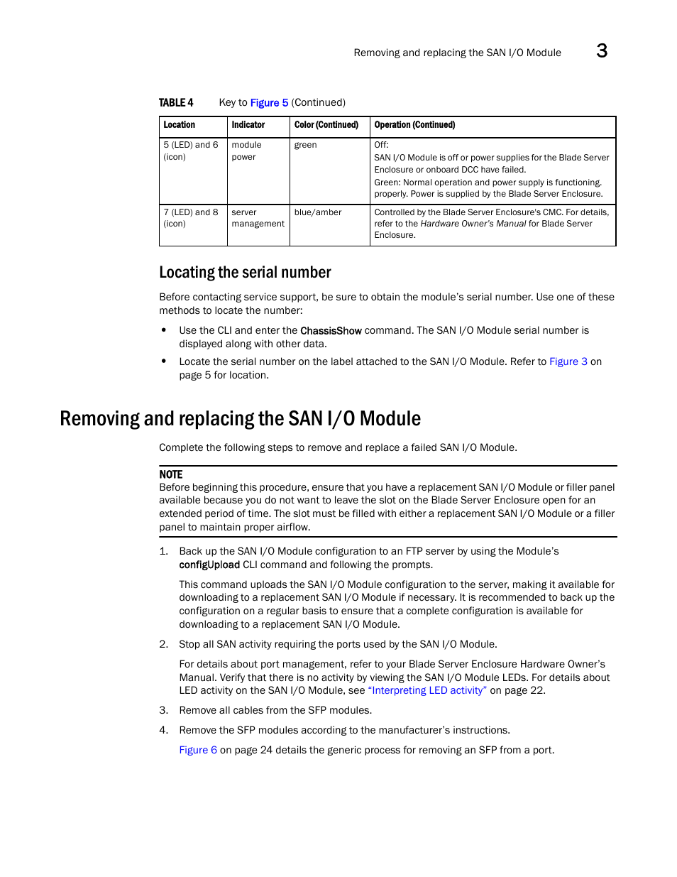 Locating the serial number, Removing and replacing the san i/o module | Dell PowerEdge M805 User Manual | Page 33 / 48