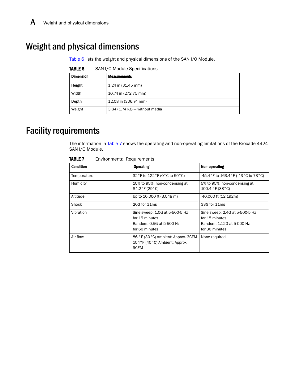 Weight and physical dimensions, Facility requirements | Dell PowerEdge M805 User Manual | Page 36 / 48
