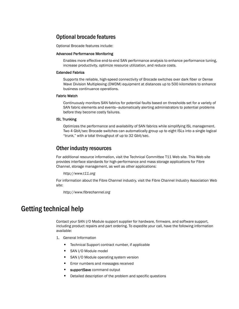 Optional brocade features, Other industry resources, Getting technical help | Dell PowerEdge M805 User Manual | Page 8 / 48