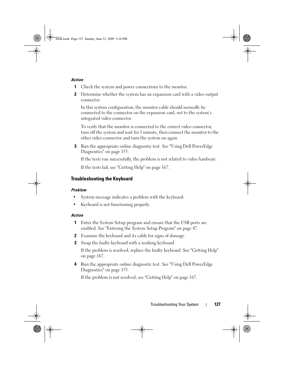 Troubleshooting the keyboard | Dell POWEREDGE 300 User Manual | Page 127 / 186
