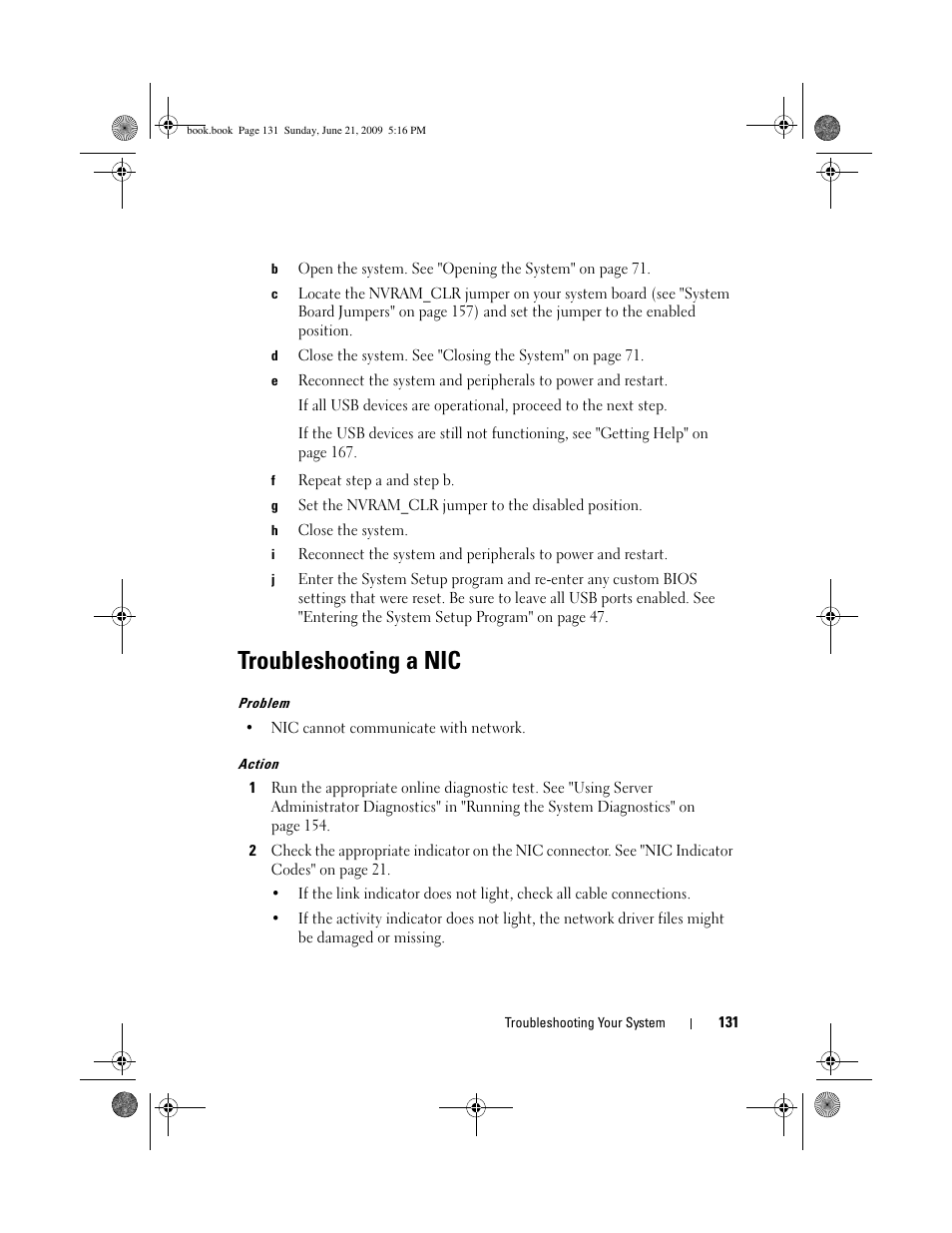 Troubleshooting a nic | Dell POWEREDGE 300 User Manual | Page 131 / 186