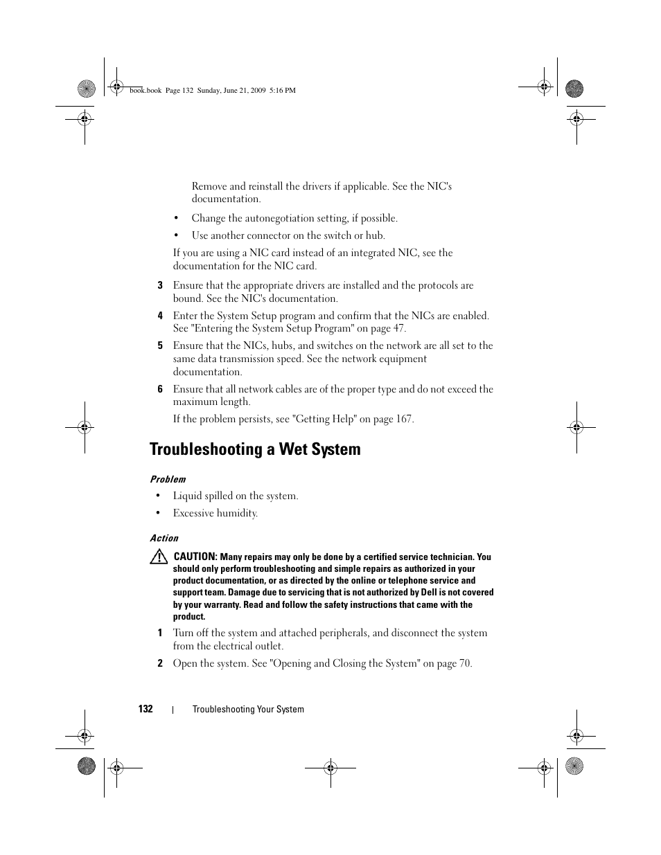 Troubleshooting a wet system | Dell POWEREDGE 300 User Manual | Page 132 / 186