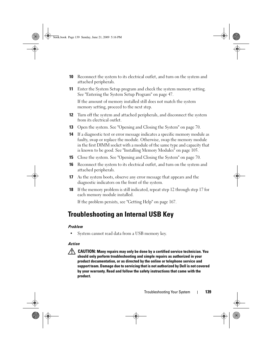 Troubleshooting an internal usb key | Dell POWEREDGE 300 User Manual | Page 139 / 186
