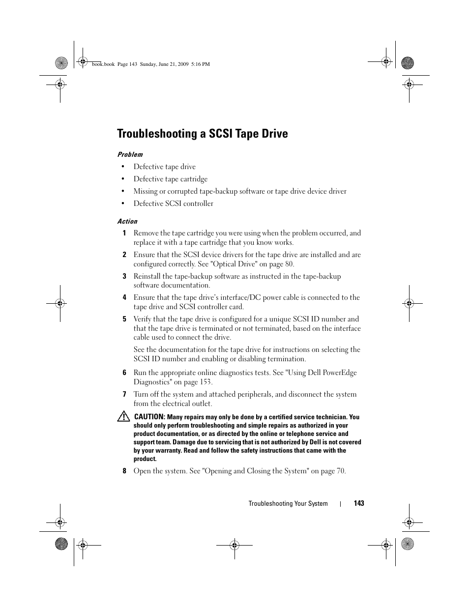 Troubleshooting a scsi tape drive | Dell POWEREDGE 300 User Manual | Page 143 / 186
