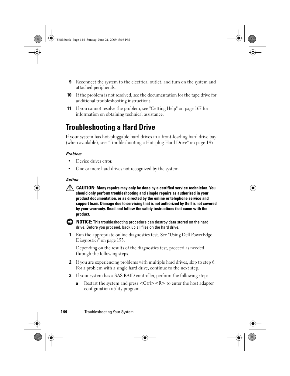 Troubleshooting a hard drive | Dell POWEREDGE 300 User Manual | Page 144 / 186