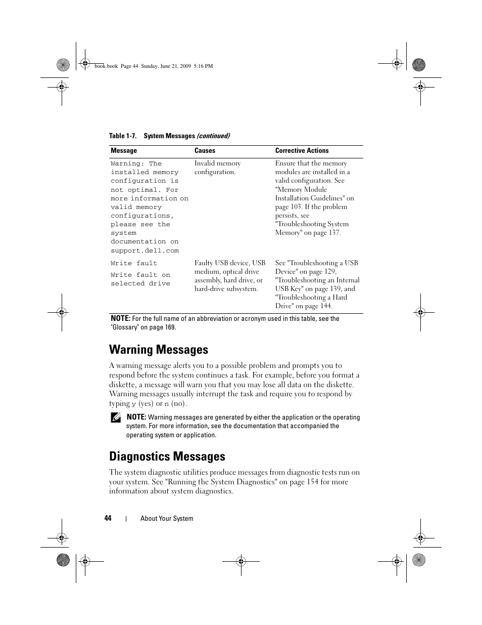 Warning messages, Diagnostics messages | Dell POWEREDGE 300 User Manual | Page 44 / 186