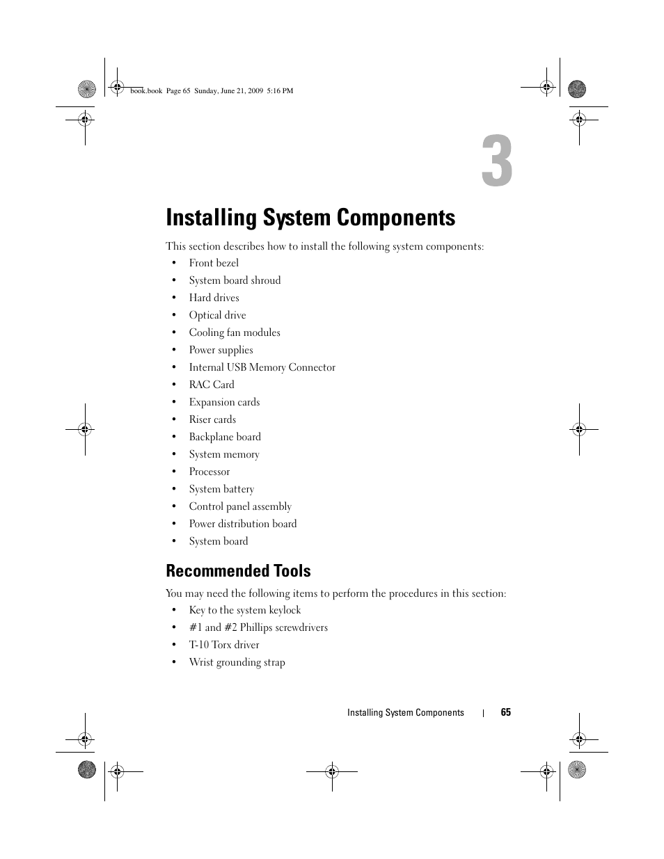Installing system components, Recommended tools | Dell POWEREDGE 300 User Manual | Page 65 / 186