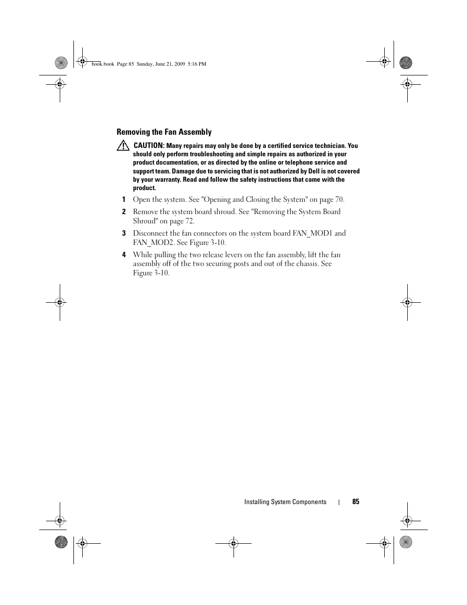Removing the fan assembly | Dell POWEREDGE 300 User Manual | Page 85 / 186