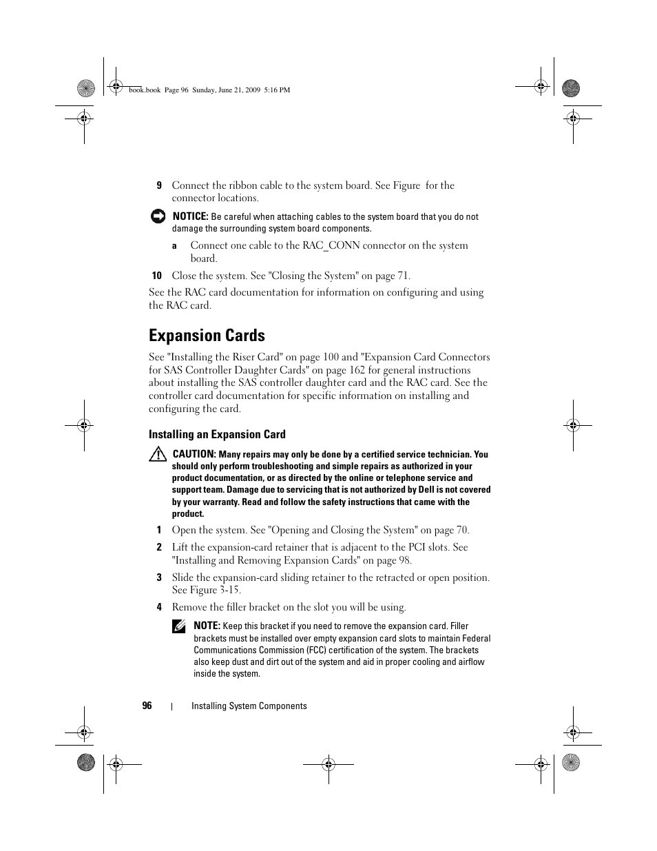 Expansion cards, Installing an expansion card | Dell POWEREDGE 300 User Manual | Page 96 / 186