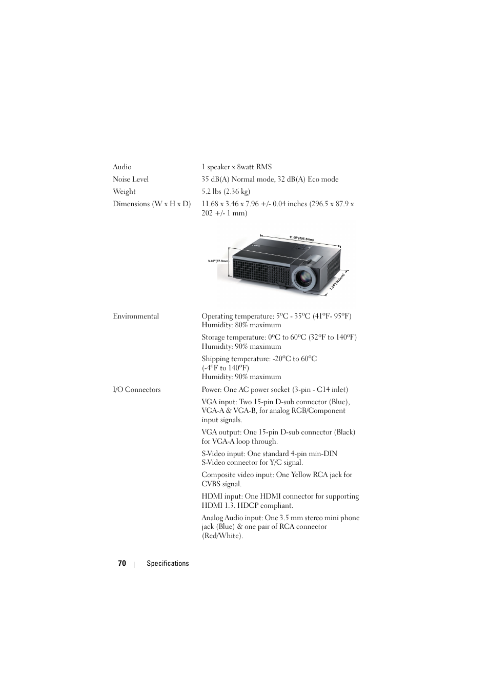 Dell 1610HD Projector User Manual | Page 70 / 80